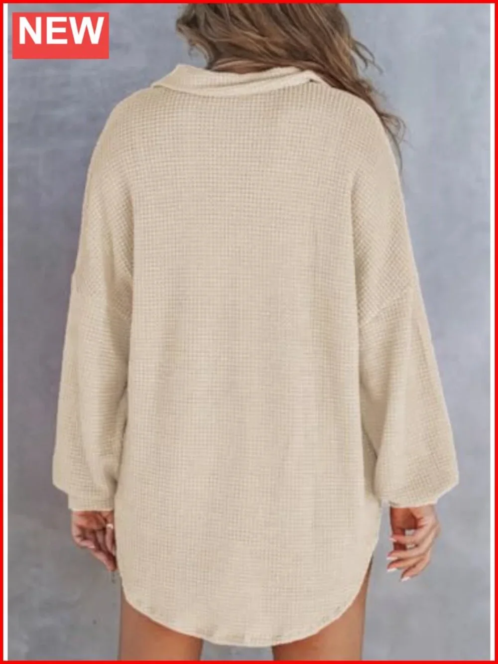 Waffle Knit Henley Top Oversized Tunic Button Down Long Sleeve